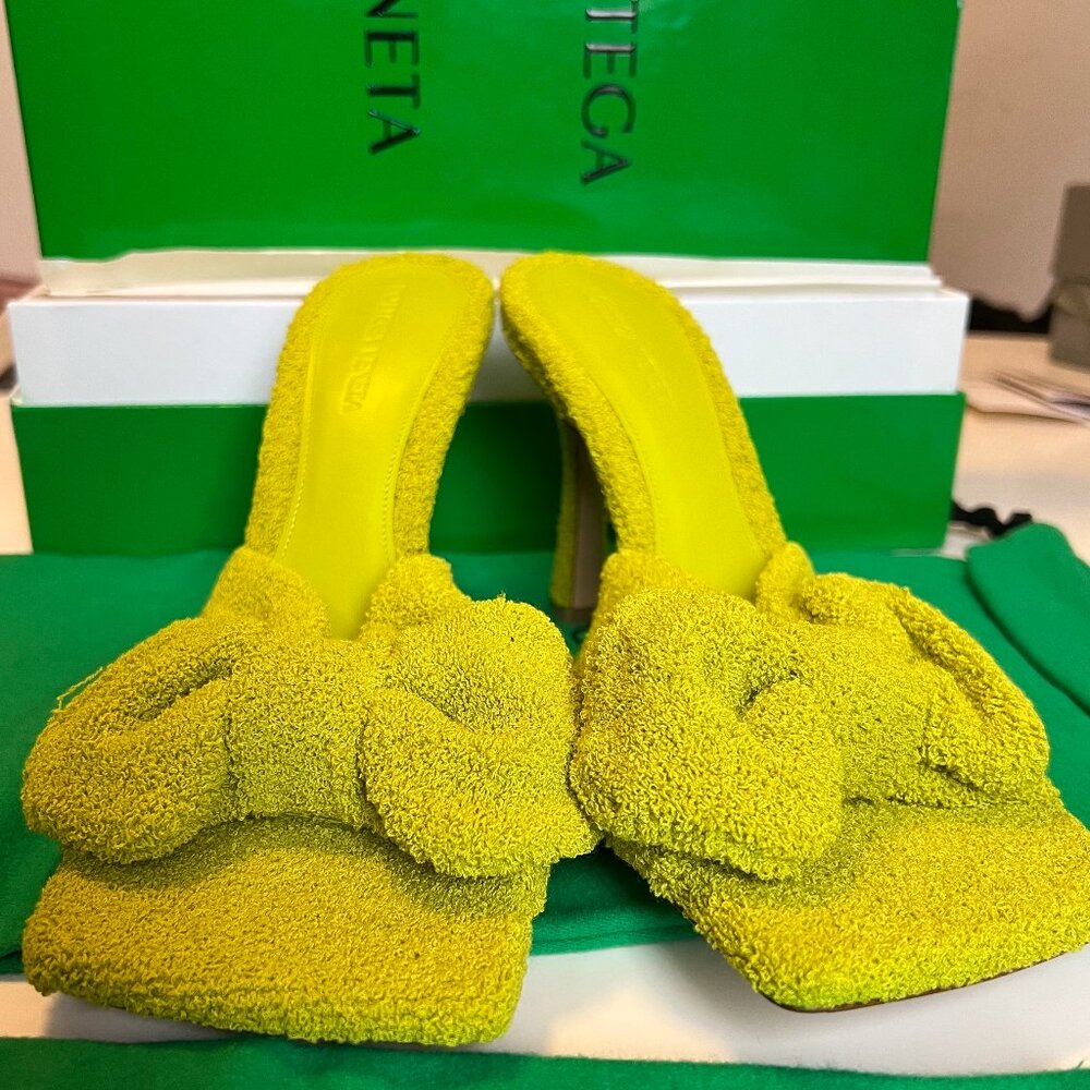 Bottega Veneta Stretch Terry Cloth Heel Sandals Kiwi 39